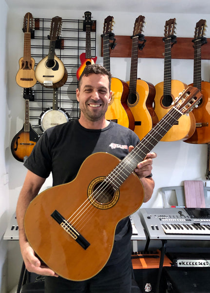 Andrew with his new Takamine no.30 classical guitar 1987