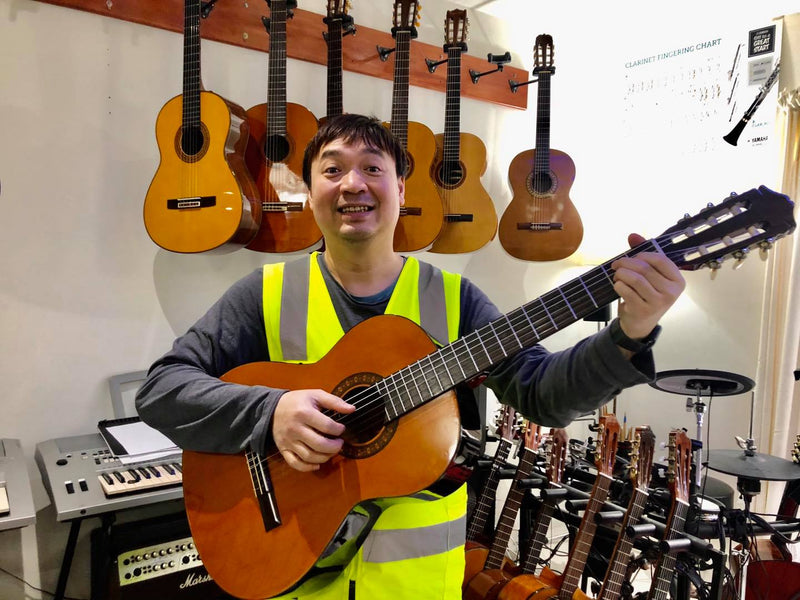 Minh from the Majestic band with his new 1972 Morris G-200 Custom electric classical guitar