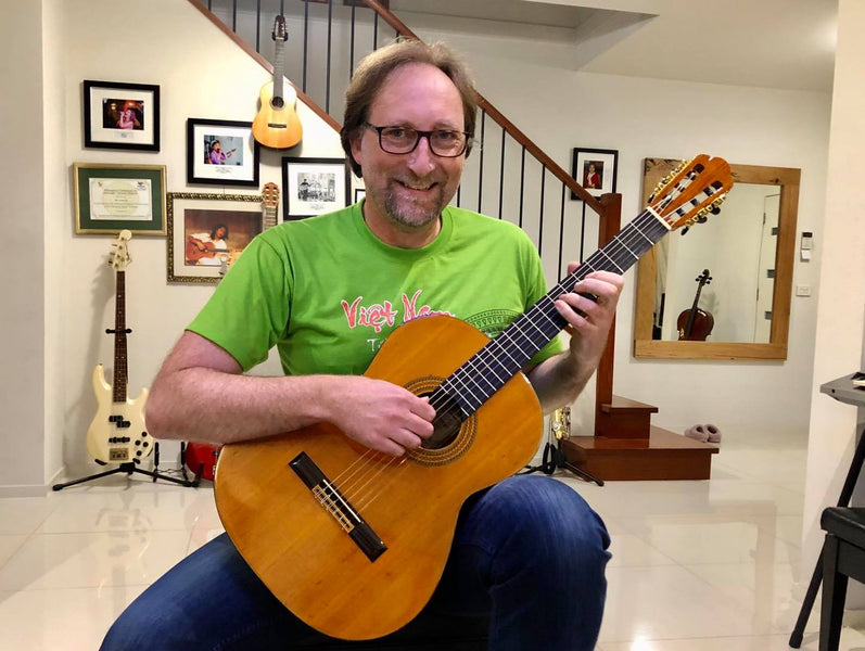 Ross with his new 1965 Shinano SC-20 concert classical guitar