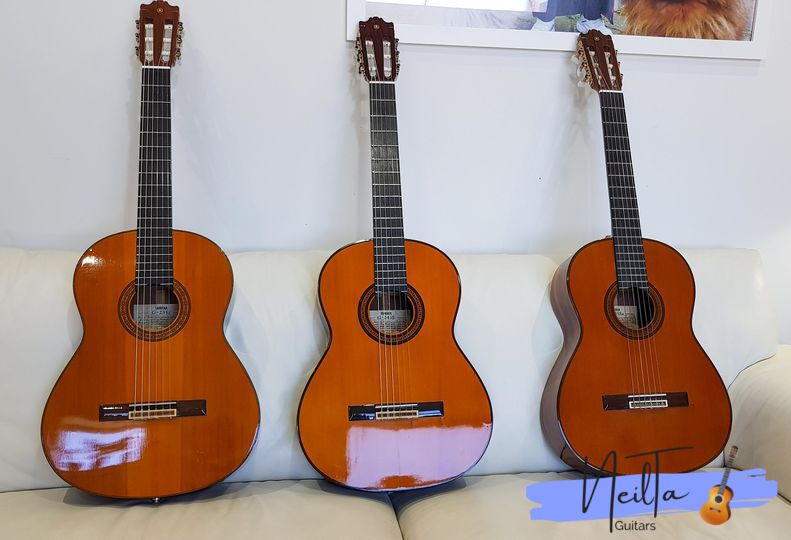 What a beautiful family.  From left to right: Yamaha G-235, G-245 & G-255. All three top of the range in the 80's.